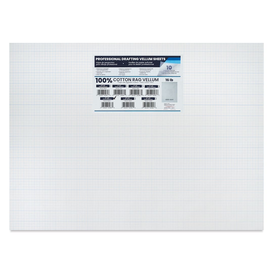 Open in modal - Pacific Arc Gridded Drafting Vellum Pack - 4 x 4 Grid, 18" x 24". Pkg of 10, packaging