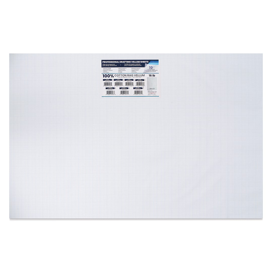 Open in modal - Pacific Arc Gridded Drafting Vellum Pack - 8 x 8 Grid, 24" x 36". Pkg of 10, packaging