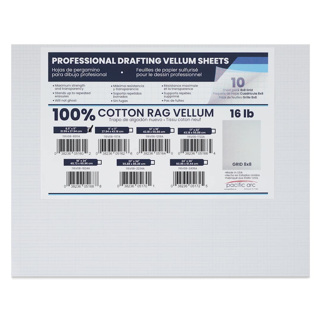 Open in modal - Pacific Arc Gridded Drafting Vellum Pack - 8 x 8 Grid, 8-1/2" x 11". Pkg of 100, packaging