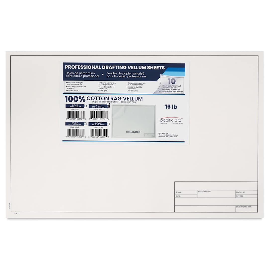 Open in modal - Pacific Arc Drafting Vellum Title Block - White, 11" x 17", 10 Sheets, front of packaging