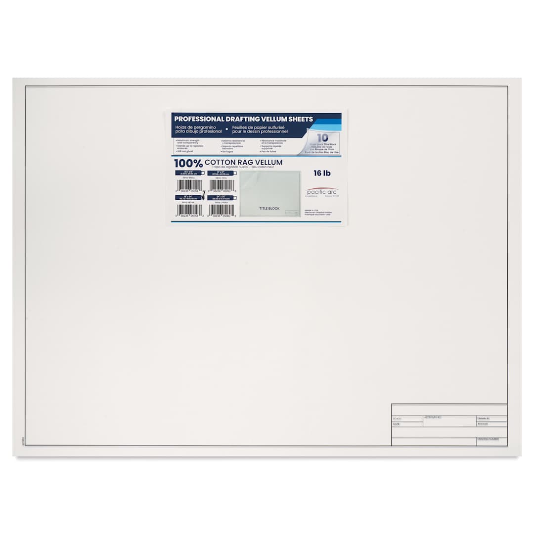 Open in modal - Pacific Arc Drafting Vellum Title Block - White, 18" x 24", 10 Sheets, front of packaging