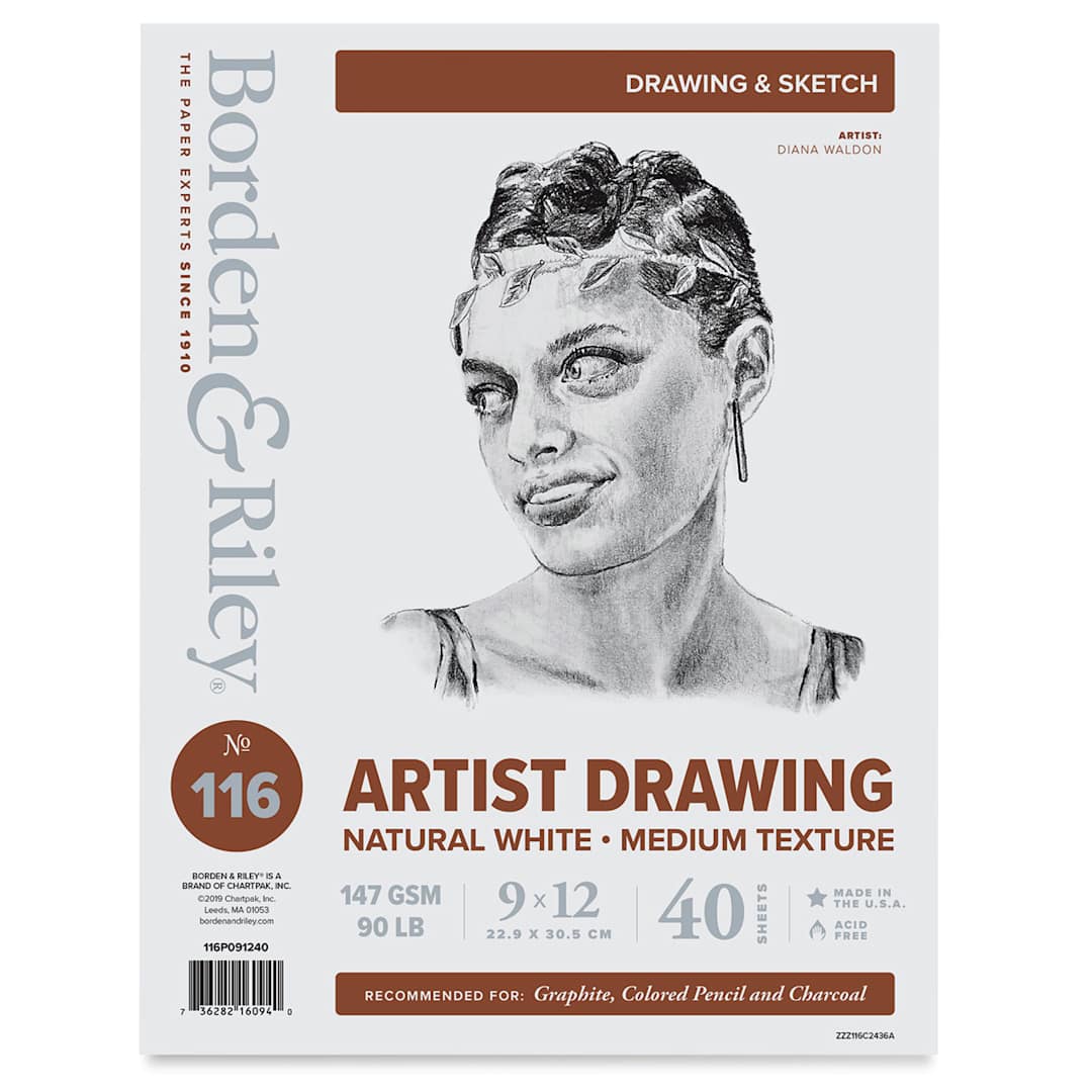 Open in modal - Borden & Riley #116 Artist Drawing Paper Pad - 9" x 12", front cover