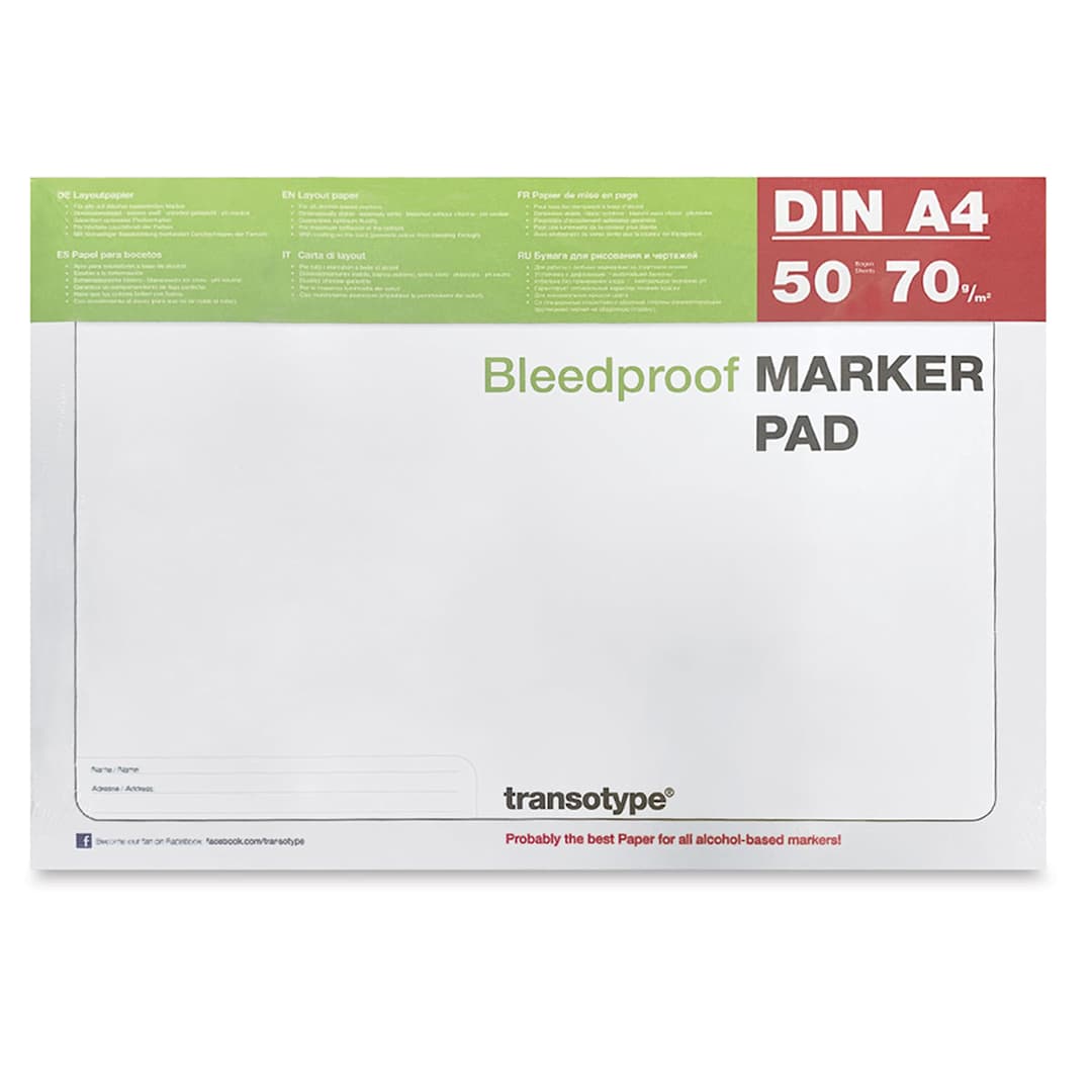 Open in modal - Transotype Bleedproof Marker Pad - Front of package showing sheets and label
