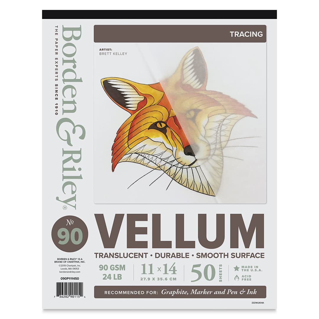 Open in modal - Borden & Riley #90 Vellum Tracing Paper Pad - 11" x 14", front cover