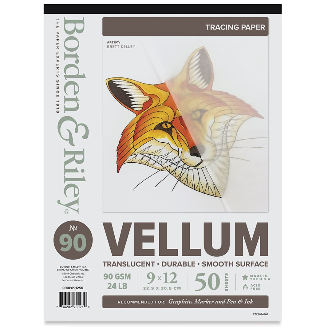Open in modal - Borden & Riley #90 Vellum Tracing Paper Pad - 9" x 12", front cover