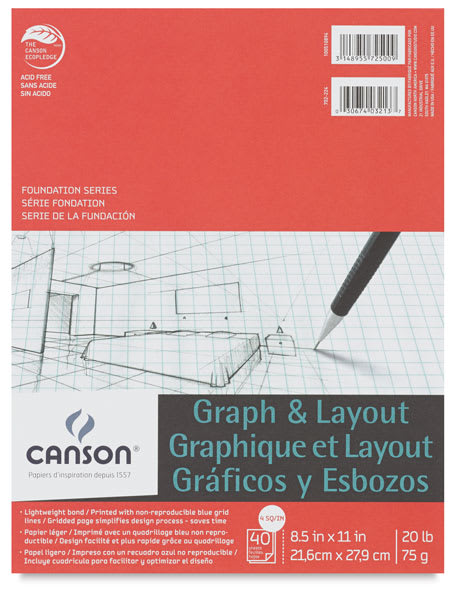 Open in modal - Canson Foundation Graph Pads - Top view of 8 1/2" x 11" Pad