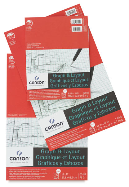 Open in modal - Canson Foundation Graph Pads - Top view of assorted sizes of pads