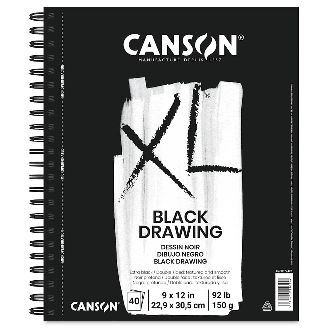 Open in modal - Canson XL Black Drawing Pad - 12" x 9", wire bound