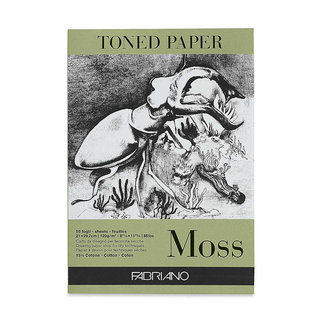 Open in modal - Fabriano Toned Paper Pad - Front of Pad of Moss Toned Paper 