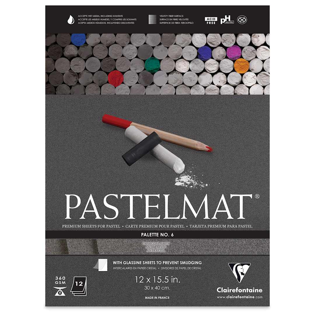 Open in modal - Clairefontaine Pastelmat Pad - 12" x 15-1/2", Charcoal Grey, 12 Sheets