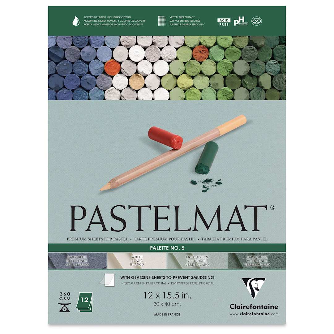Open in modal - Clairefontaine Pastelmat Pad - 12" x 15-1/2", Palette No. 5, 12 Sheets - front of pad