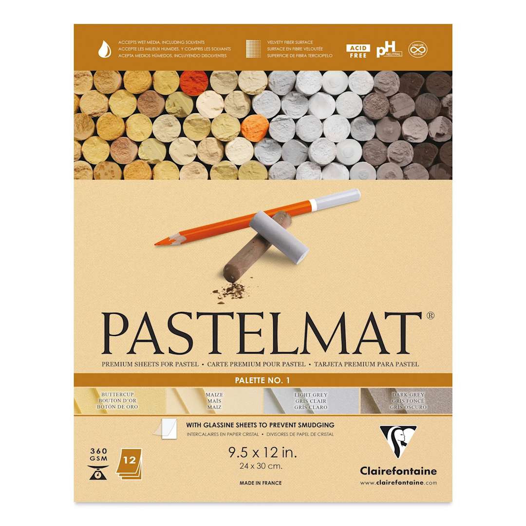Open in modal - Clairefontaine Pastelmat Pad - 9-1/2" x 12", Assorted, Palette No. 1, 12 Sheets (front of pad)