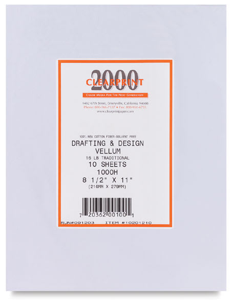 Open in modal - Clearprint 1000H Drafting Vellum Front view of Pkg of 10 Sheets