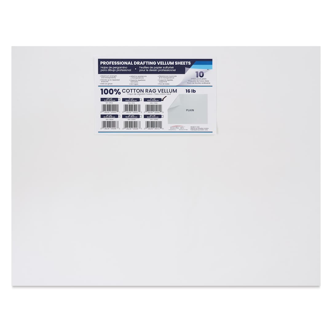 Open in modal - Pacific Arc Drafting Vellum Sheet Pack - 17" x 22", Pkg of 10, packaging