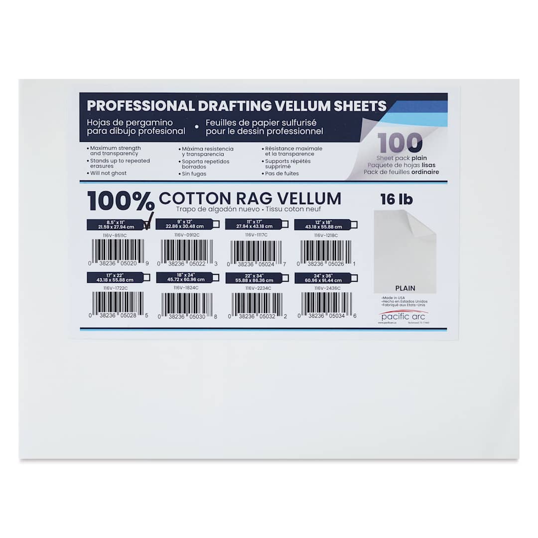 Open in modal - Pacific Arc Drafting Vellum Sheet Pack - 8-1/2" x 11", Pkg of 100, packaging