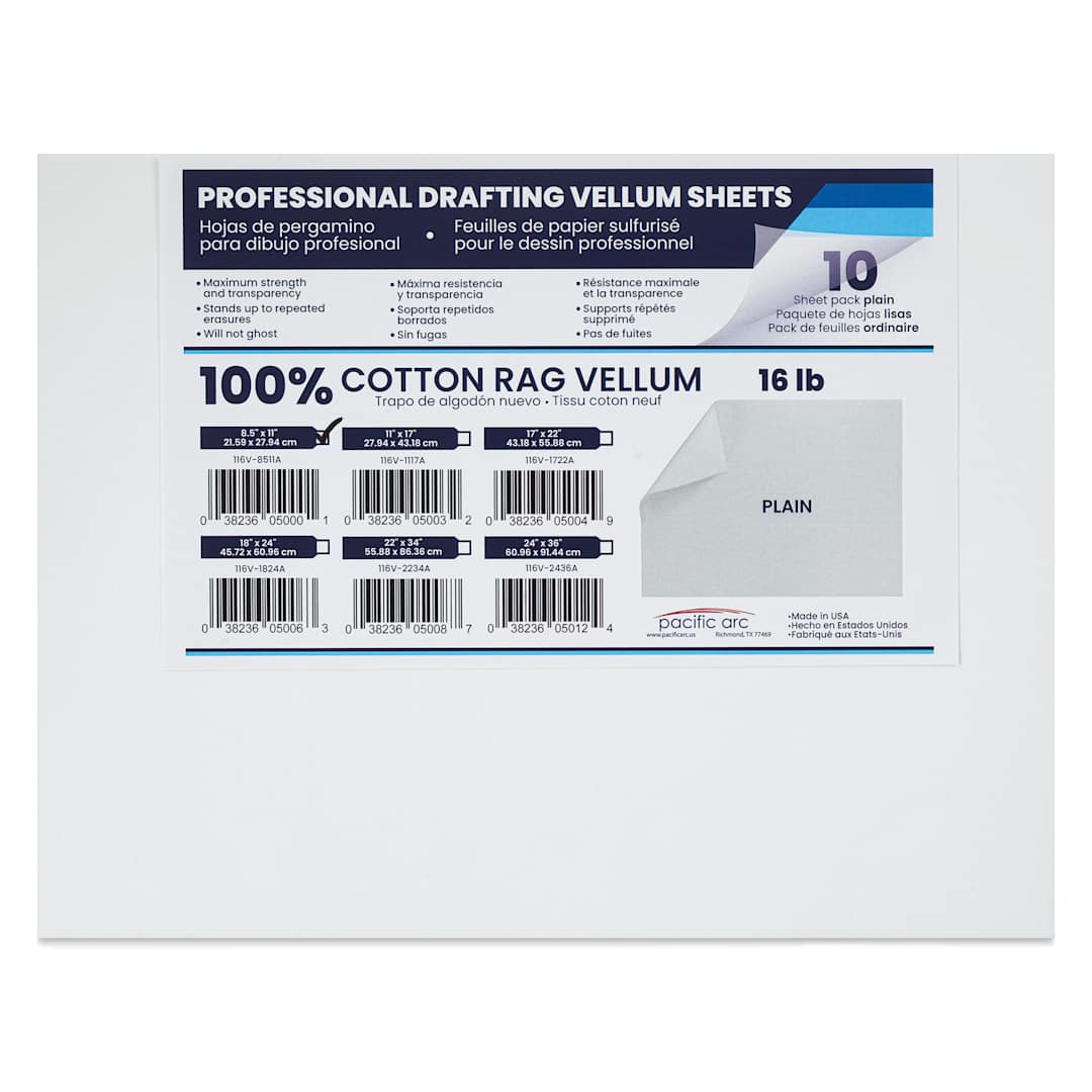 Open in modal - Pacific Arc Drafting Vellum Sheet Pack - 8-1/2" x 11", Pkg of 10, packaging