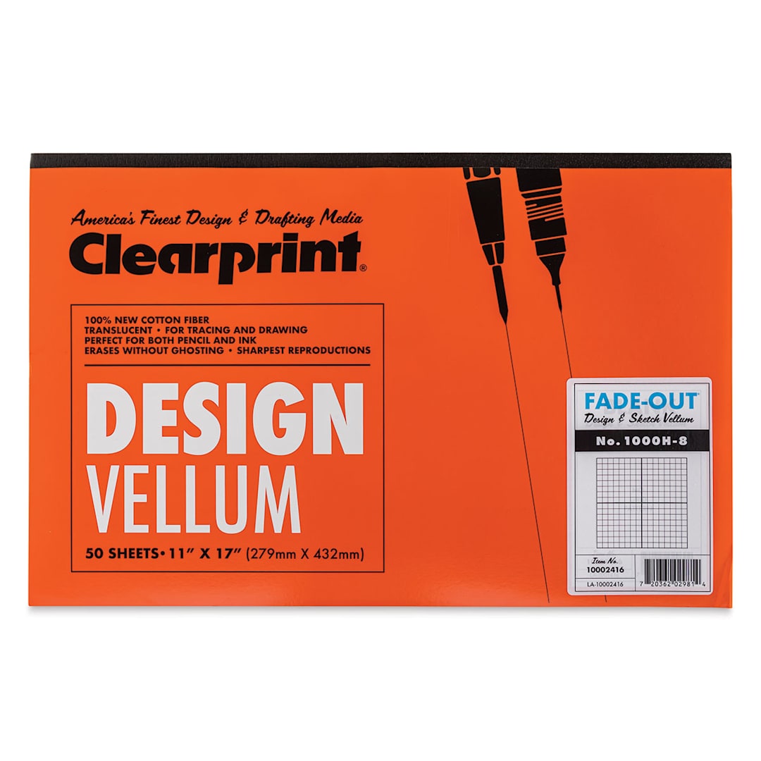Open in modal - Clearprint Drafting and Design Fade-Out Vellum - 11" x 17", 8 x 8 Grid, 50 Sheets - front