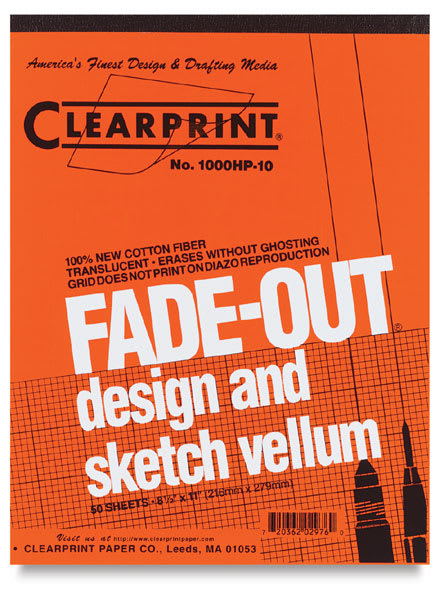 Open in modal - Clearprint Drafting and Design Fade-Out Vellum -Front cover of 50 Sheet Pad 10 x 10 grid