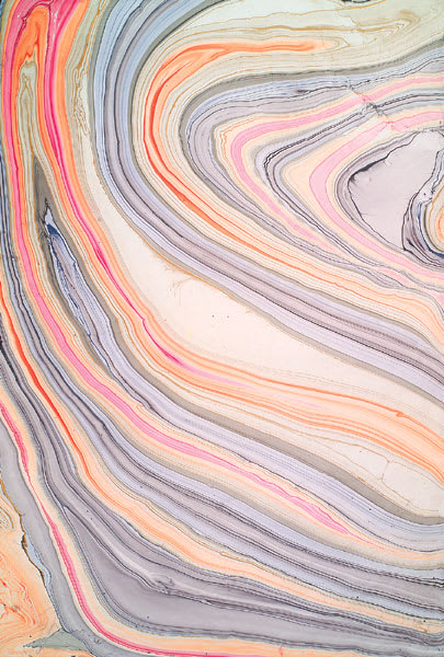Open in modal - Black Ink Thai Marbled Mulberry Papers - Closeup of Iris/Raspberry/Apricot marbled paper