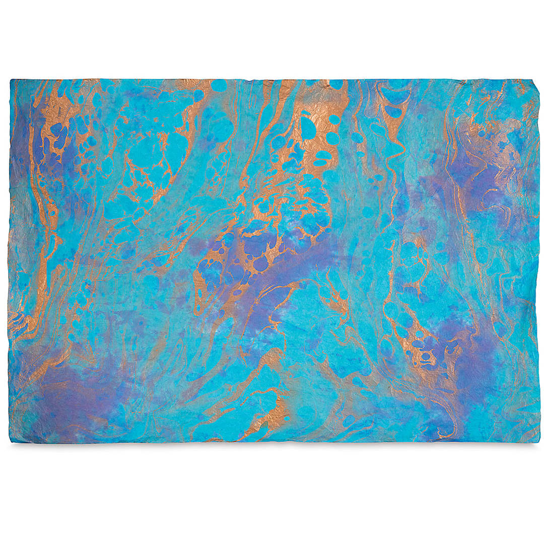 Open in modal - Marbled Momi Decorative Paper - Full sheet example of Turquoise, Purple, and Copper Paper
