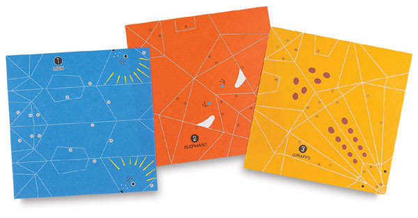 Open in modal - Fold'ems Fold-by-Number Origami Papers - Unfolded Origami Wild Animal sheets shown
