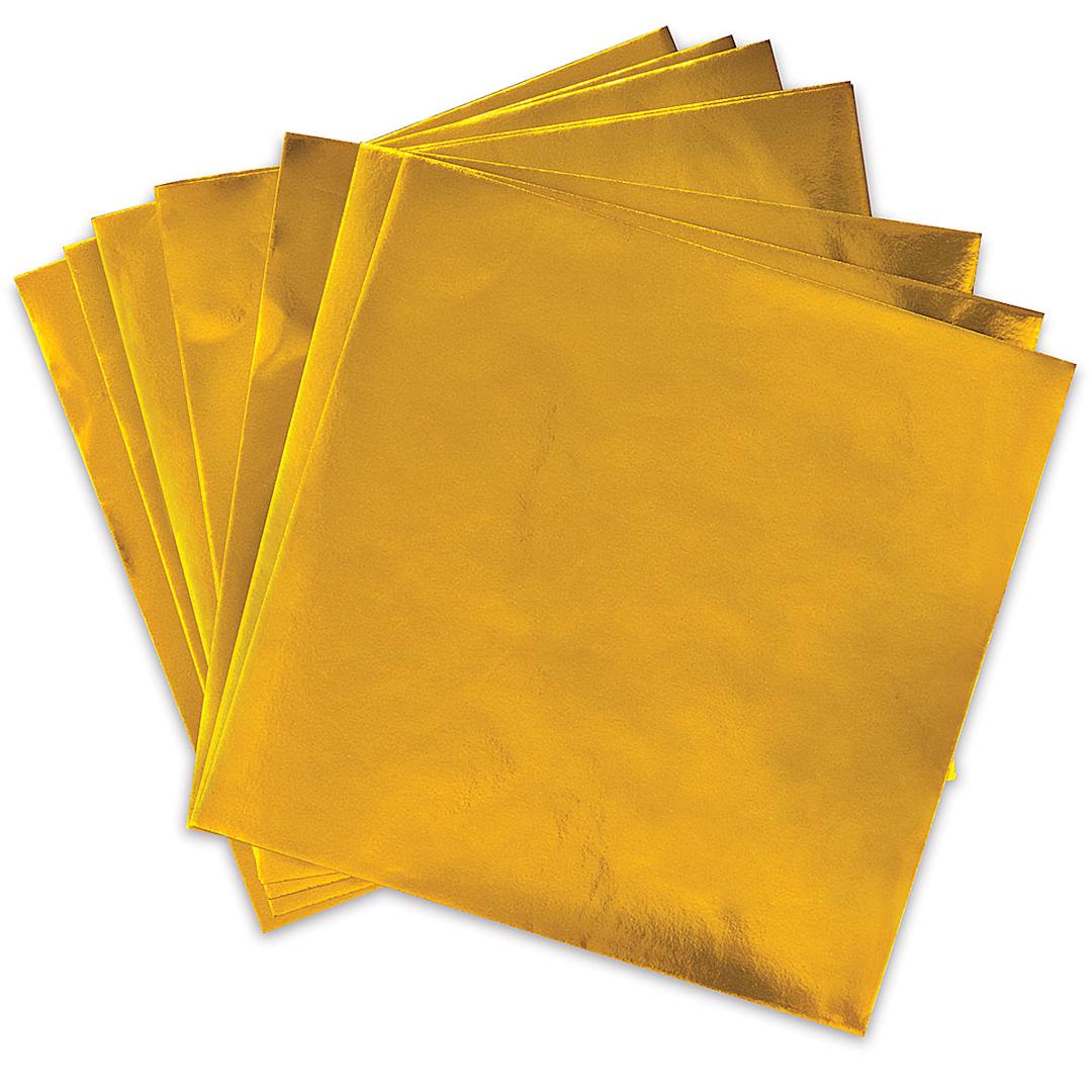 Open in modal - Yasutomo Gold Origami Papers - Several Gold sheets arranged loosely in fan
