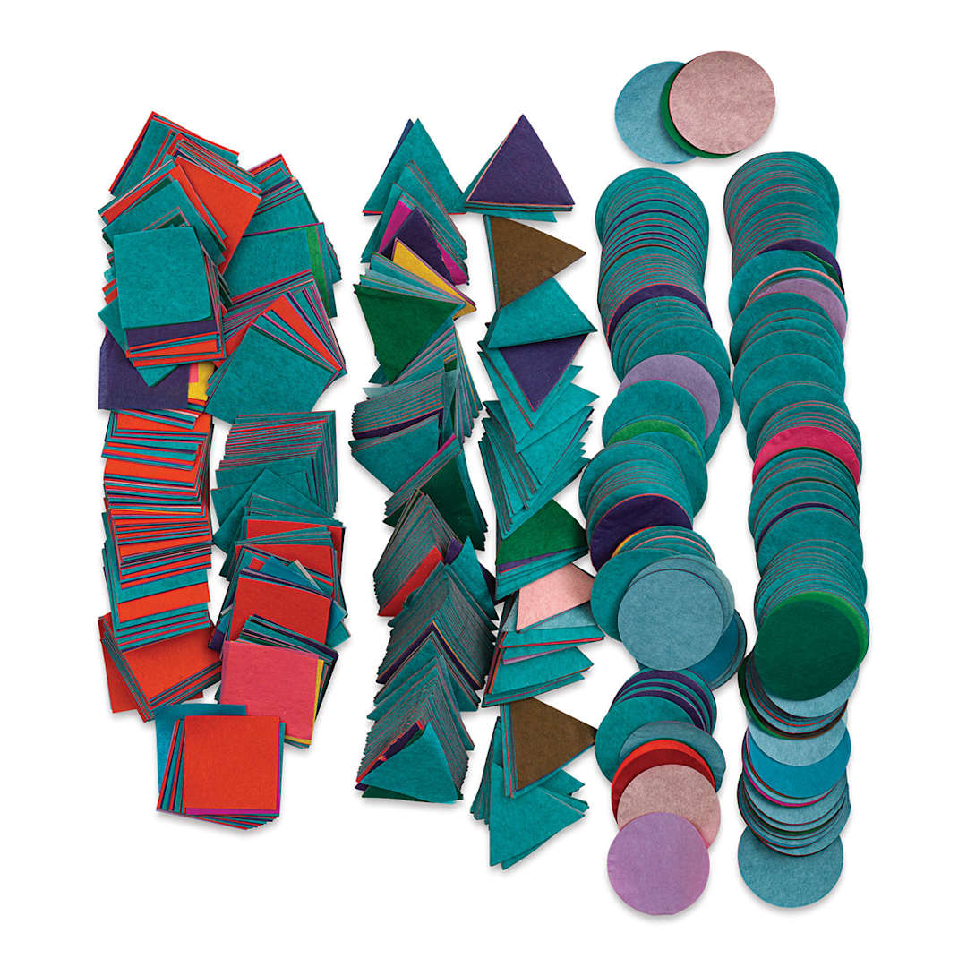 Open in modal - Spectra Bleeding Art Tissue Shapes - Squares, Triangles and Circle shapes spread in vertical rows