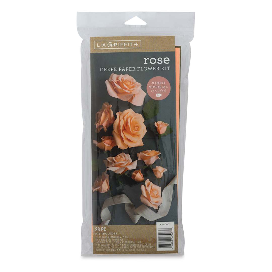 Open in modal - Lia Griffith Crepe Paper Flower Kit - Front of package of 28 pc Rose Kit