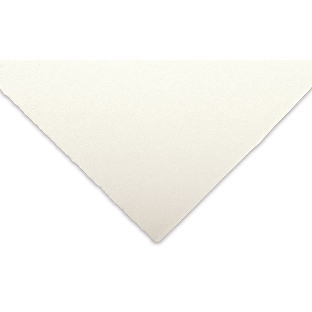 Open in modal - Awagami Kozo Natural Select Paper - Closeup of corner of sheet showing color and texture
