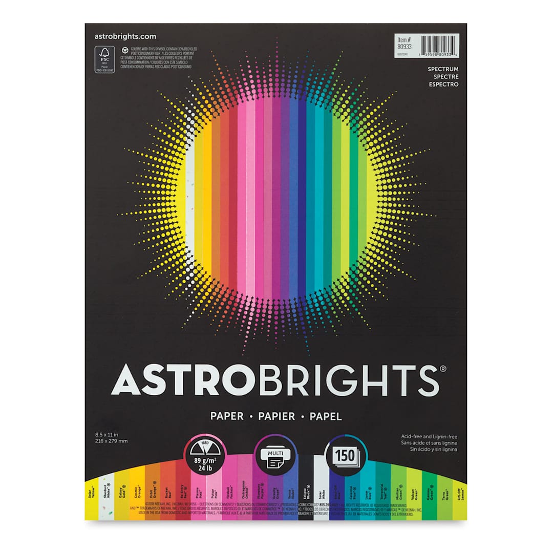 Open in modal - Neenah Astrobrights Paper - Front of package of 150 Sheets in 25 Bright colors