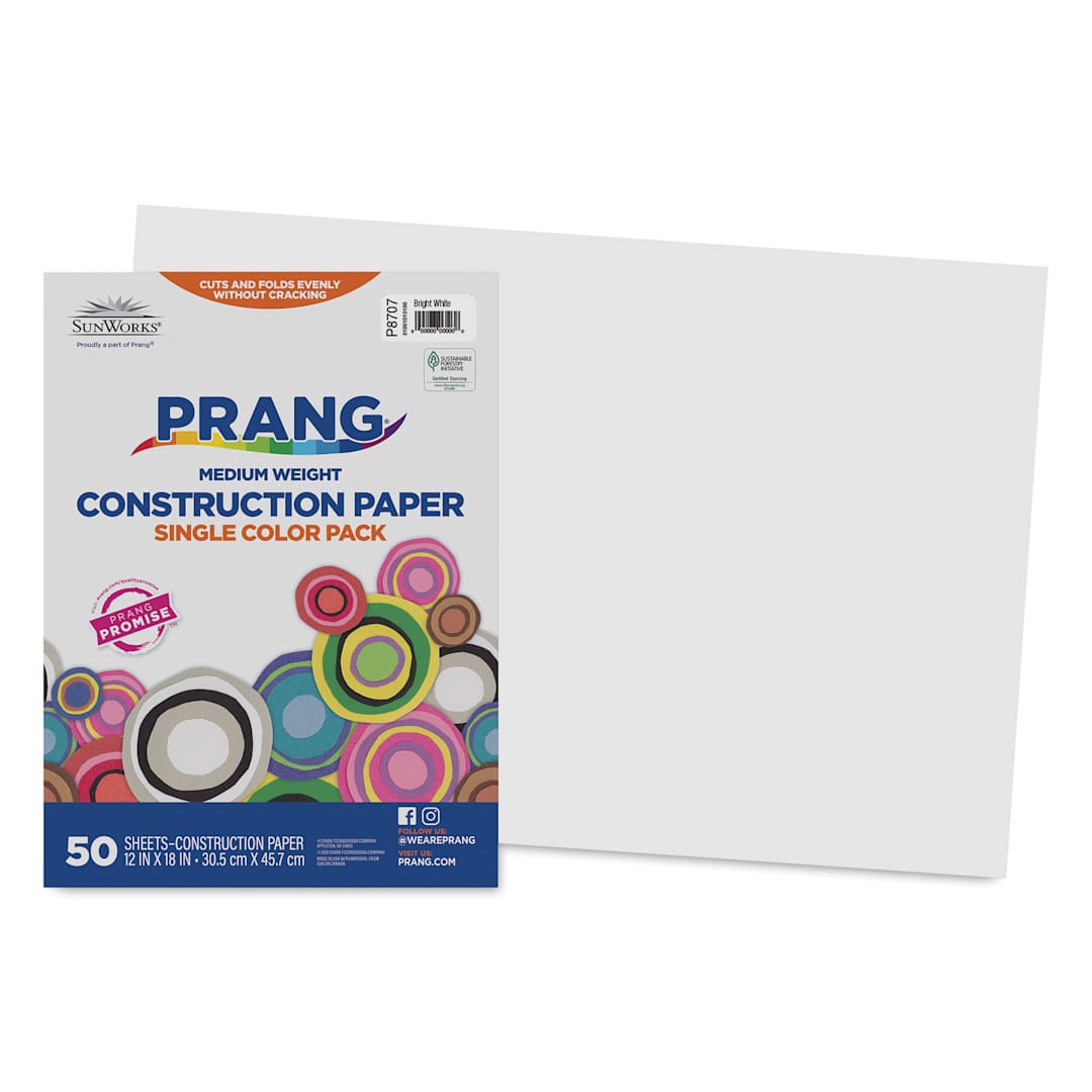 Open in modal - Prang Medium Weight Construction Paper - Bright White, 12" x 18", Pkg of 50 Sheets