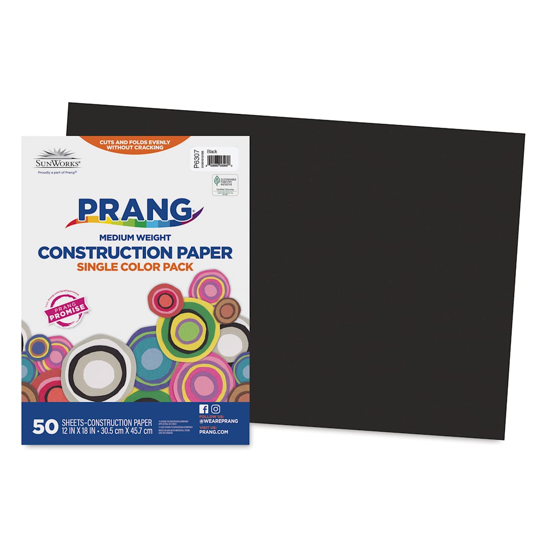 Open in modal - Prang Medium Weight Construction Paper - Black, 12" x 18", Pkg of 50 Sheets