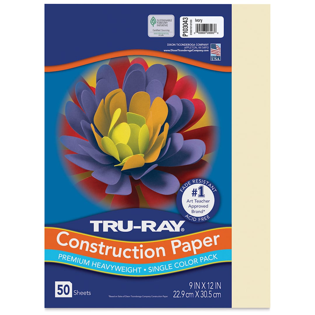 Open in modal - Pacon Tru-Ray Construction Paper - 9" x 12", Ivory, 50 Sheets (front of packaging)
