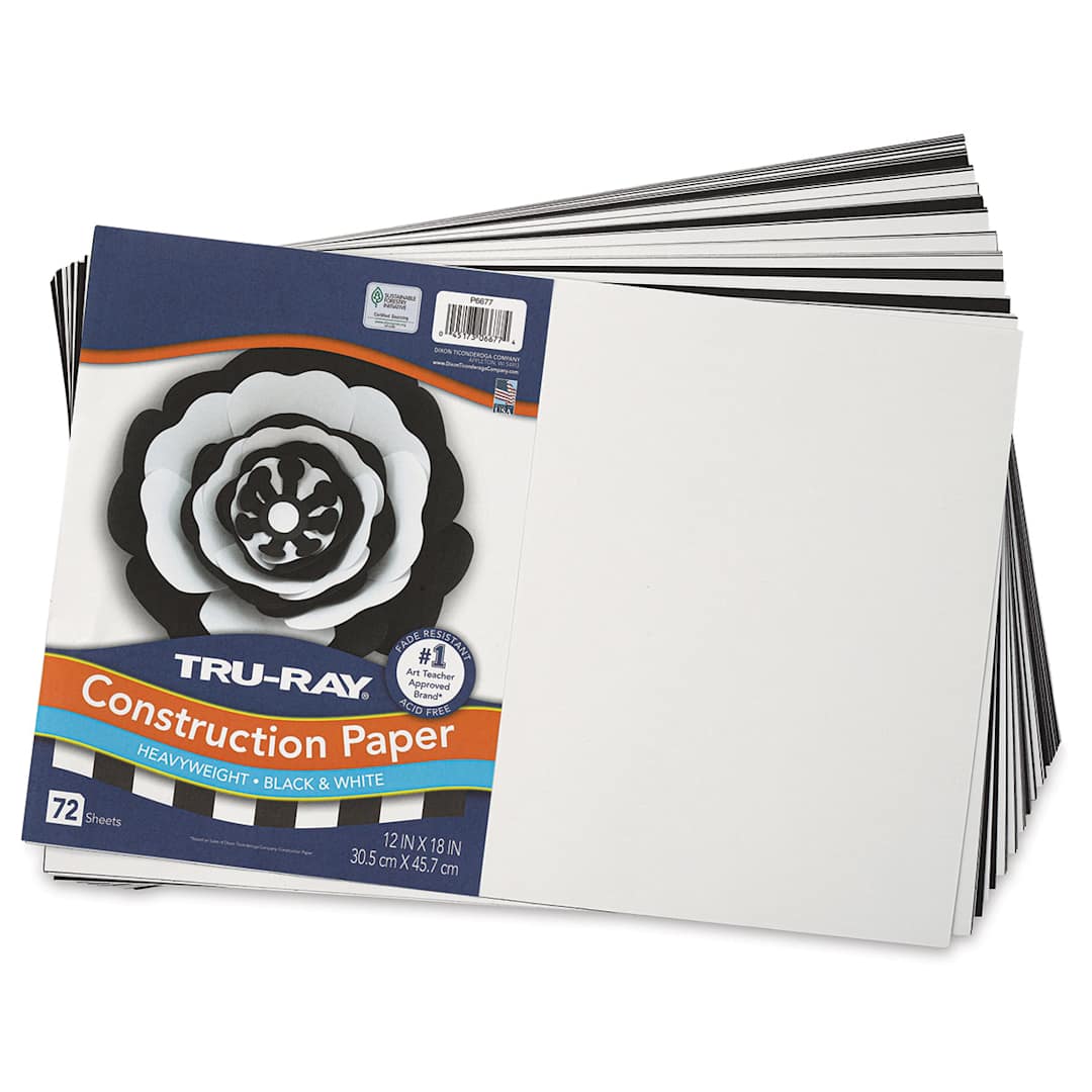 Open in modal - Pacon Tru-Ray Construction Paper - 12" x 18", Black and White, 72 Sheets (with front cover paper)