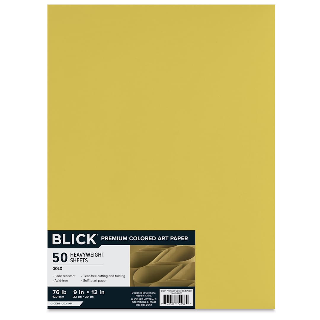 Open in modal - Blick Premium Colored Art Paper - 9" x 12", Gold, 50 Sheets, front of packaging