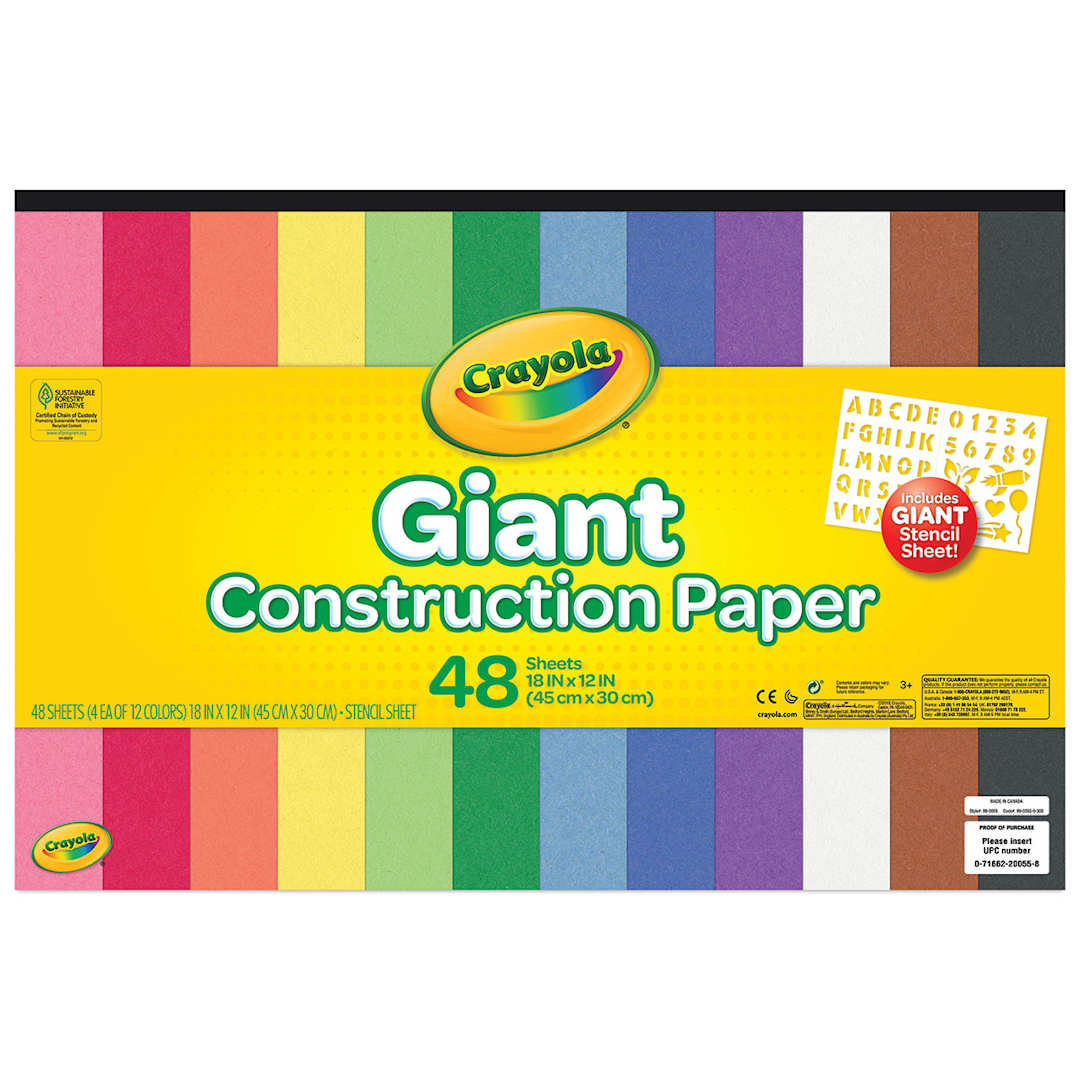 Open in modal - Crayola Construction Paper Packs - Front of 12" x 18" paper package shown
