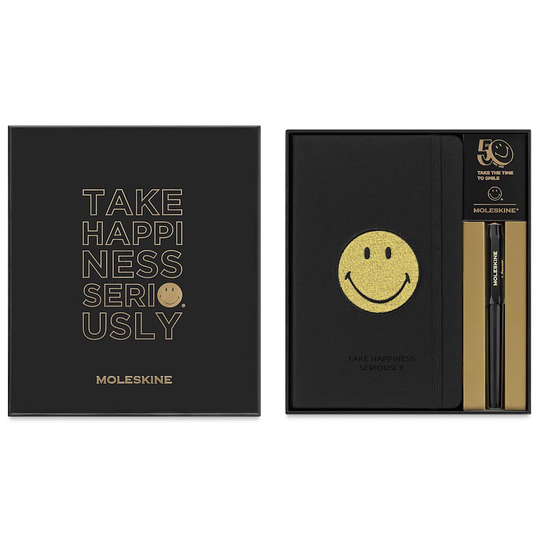 Open in modal - Moleskine Smiley Collection - Smiley Collector's Box (with lid set aside to show contents)