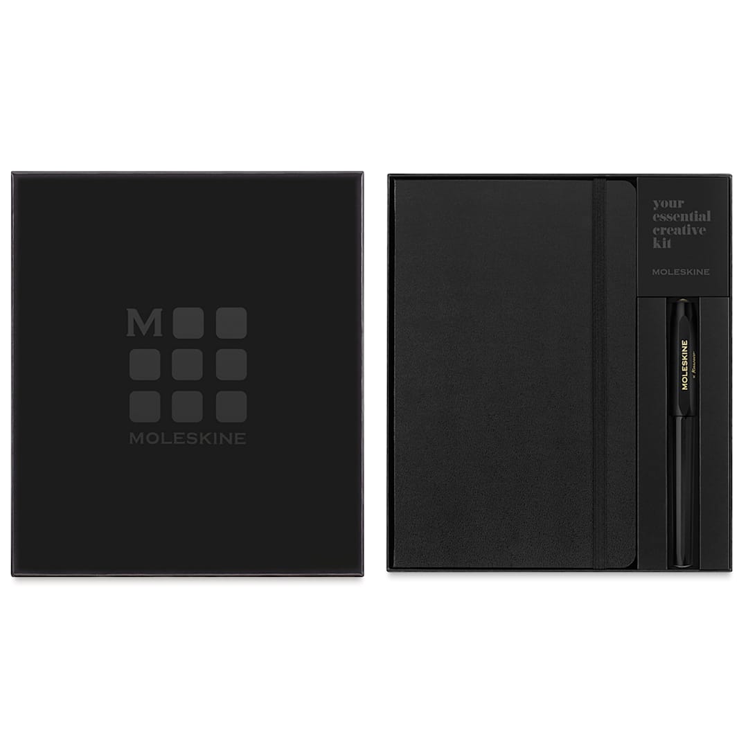 Open in modal - Moleskine "The Classics" Notebook and Pen Set with lid set aside to show contents