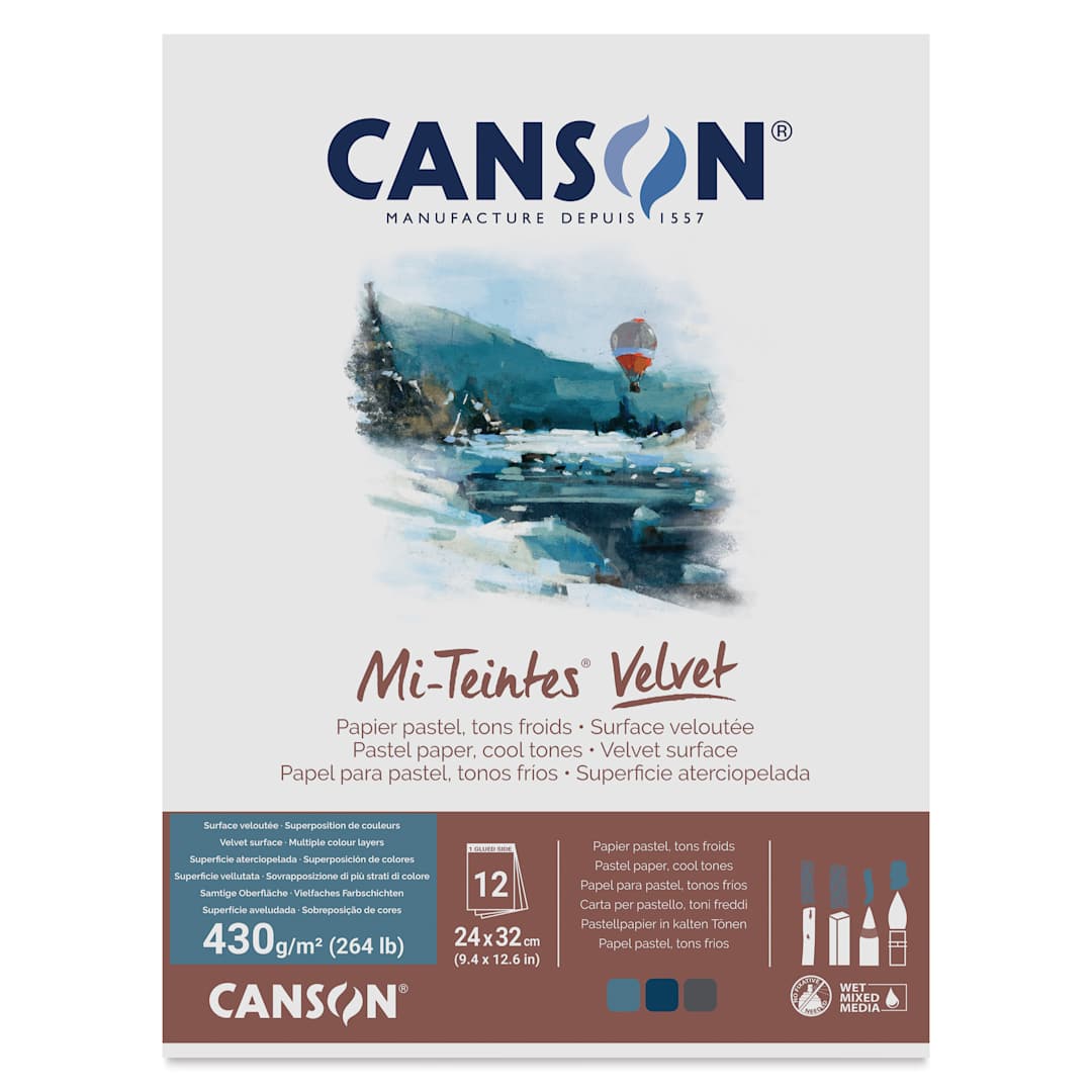 Open in modal - Canson Mi-Teintes Velvet Paper Pad - 9.4" x 12.6", Cool Tones, 12 Sheets, front cover