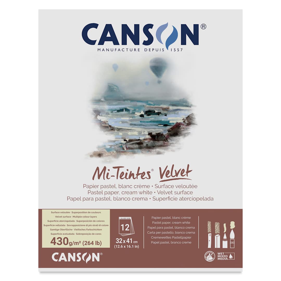 Open in modal - Canson Mi-Teintes Velvet Paper Pad - 12.6" x 16.1", Cream White, 12 Sheets, front cover