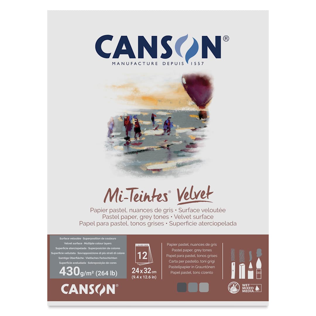 Open in modal - Canson Mi-Teintes Velvet Paper Pad - 9.4" x 12.6", Grey Tones, 12 Sheets, front cover