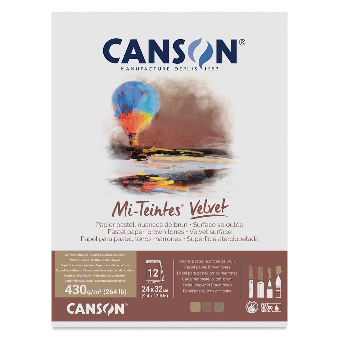 Open in modal - Canson Mi-Teintes Velvet Paper Pad - 9.4" x 12.6", Brown Tones, 12 Sheets, front cover