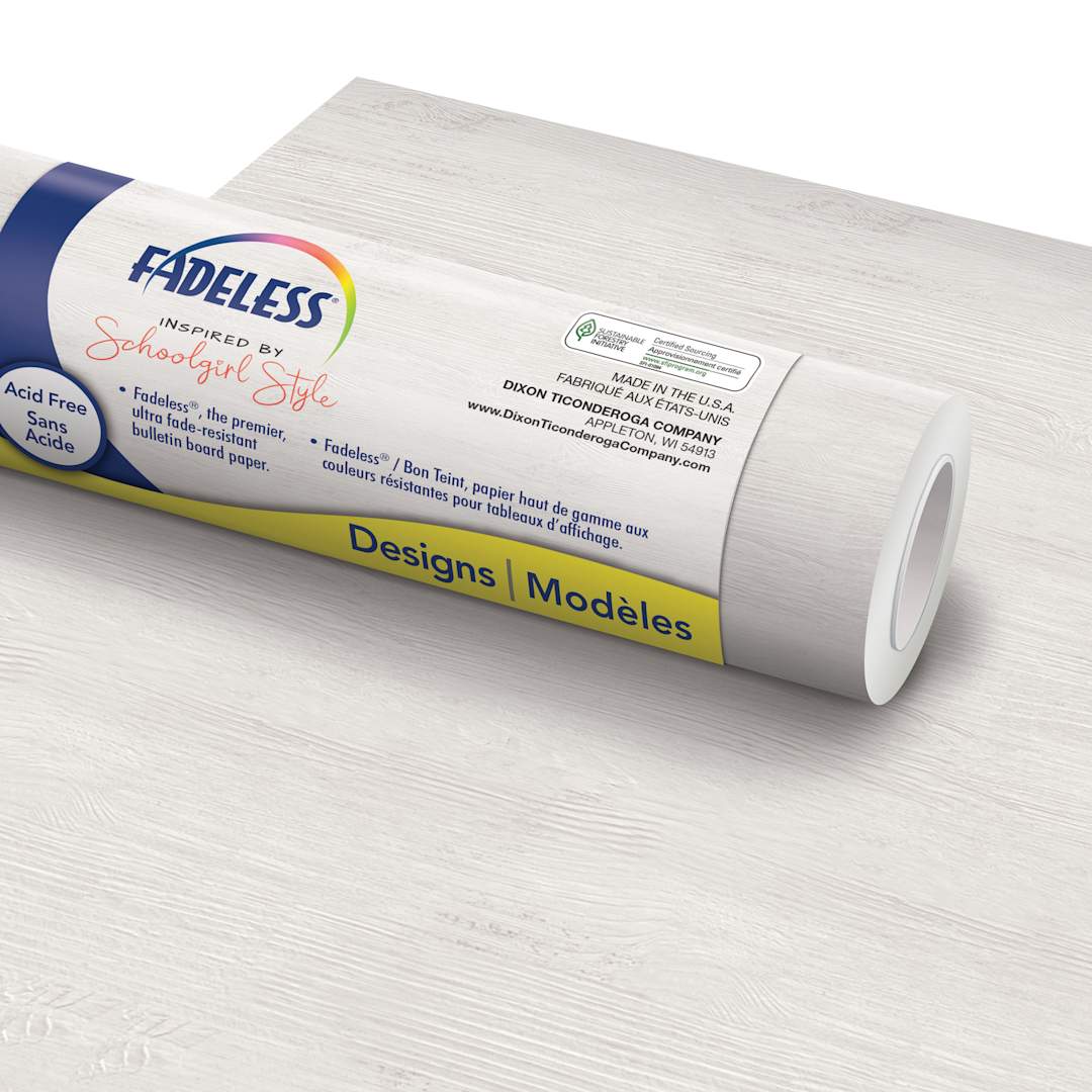 Open in modal - Fadeless Schoolgirl Style Bulletin Paper - Southern Belle Shiplap, 47-1/4" x 50' Roll in packaging