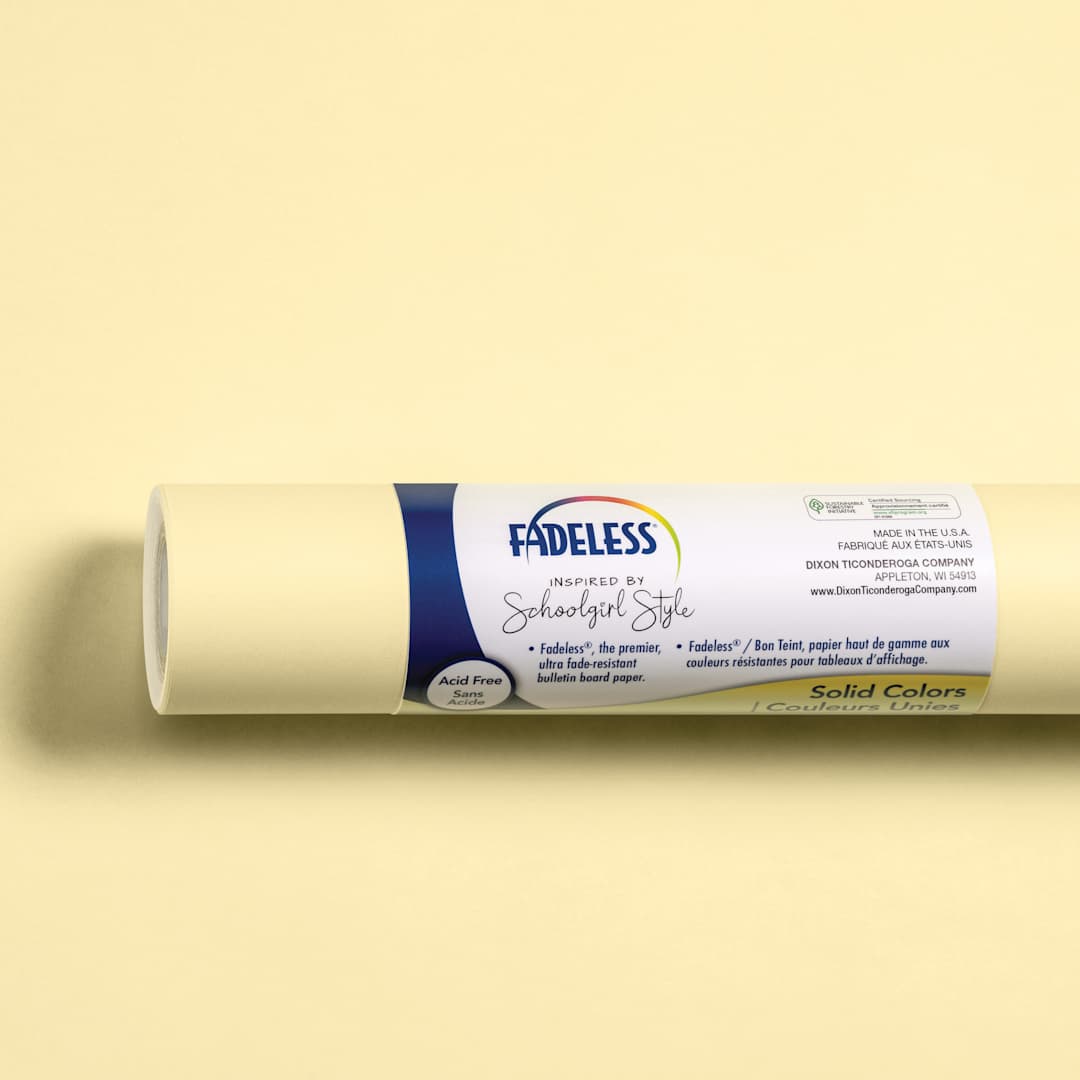 Open in modal - Fadeless Schoolgirl Style Bulletin Paper - Lemon Drop, 47-1/4" x 50' Roll in packaging