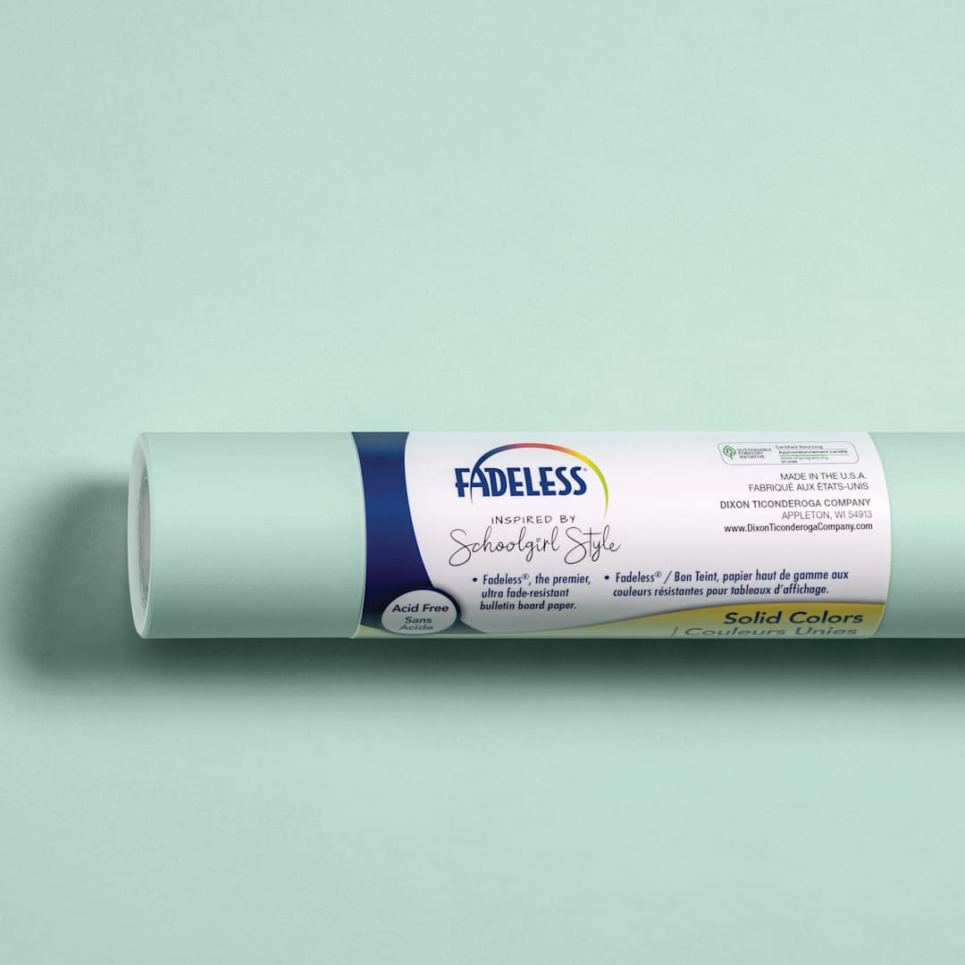 Open in modal - Fadeless Schoolgirl Style Bulletin Paper - Mint To Be, 47-1/4" x 50' Roll in packaging