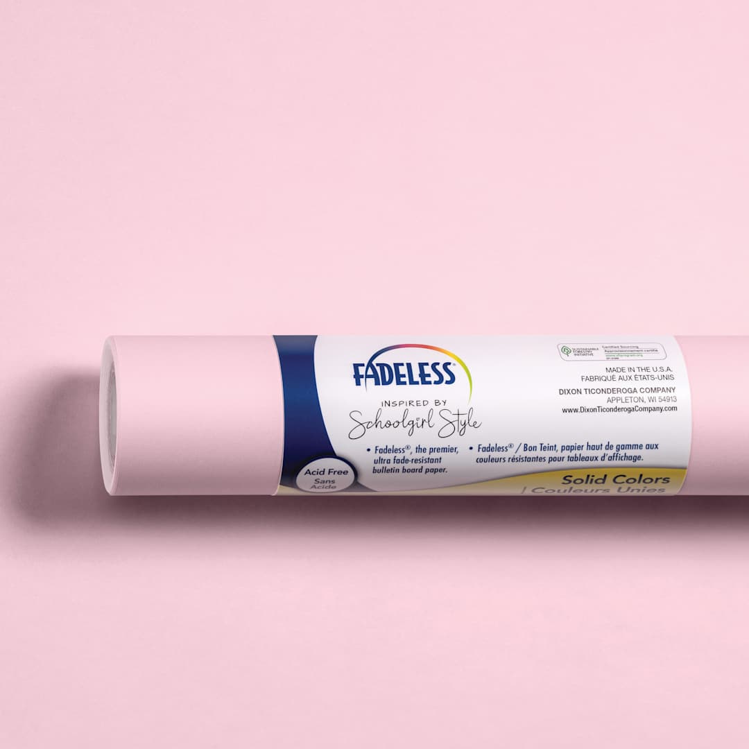 Open in modal - Fadeless Schoolgirl Style Bulletin Paper - Pretty In Pink, 47-1/4" x 50' Roll in packaging