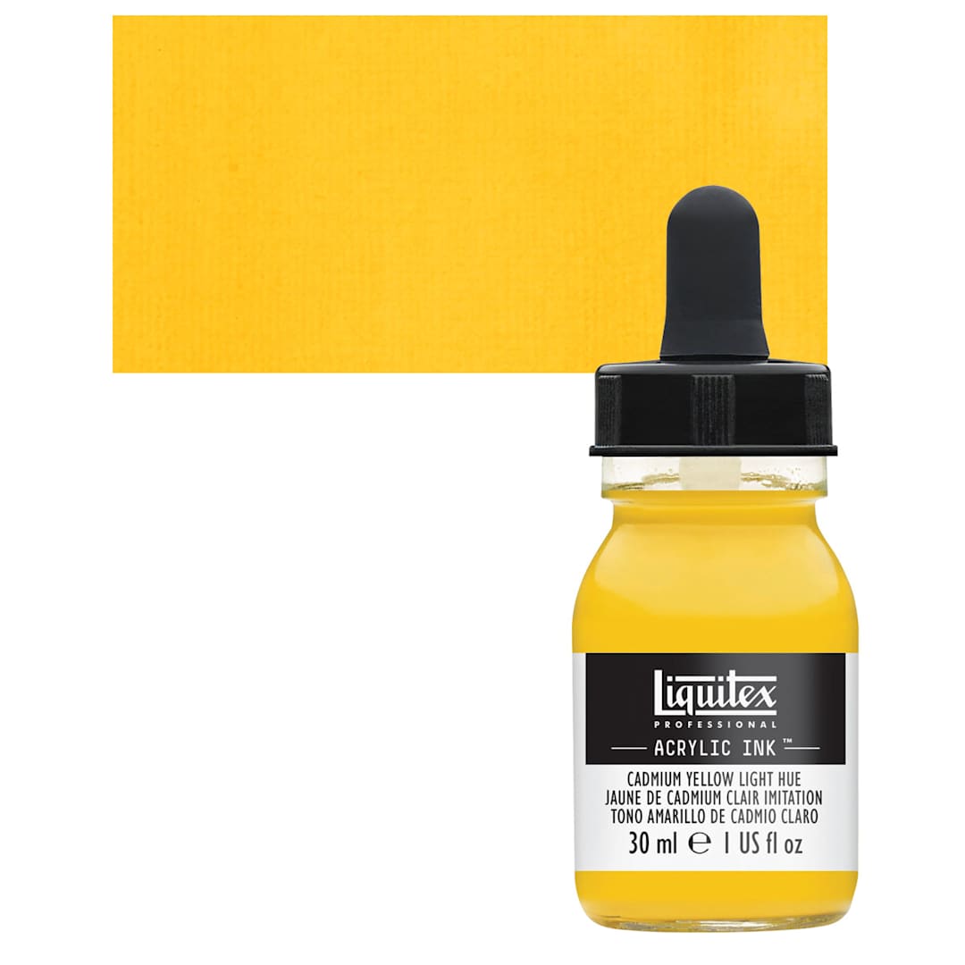 Open in modal - Liquitex Professional Acrylic Ink - Cadmium Yellow Light Hue bottle and swatch