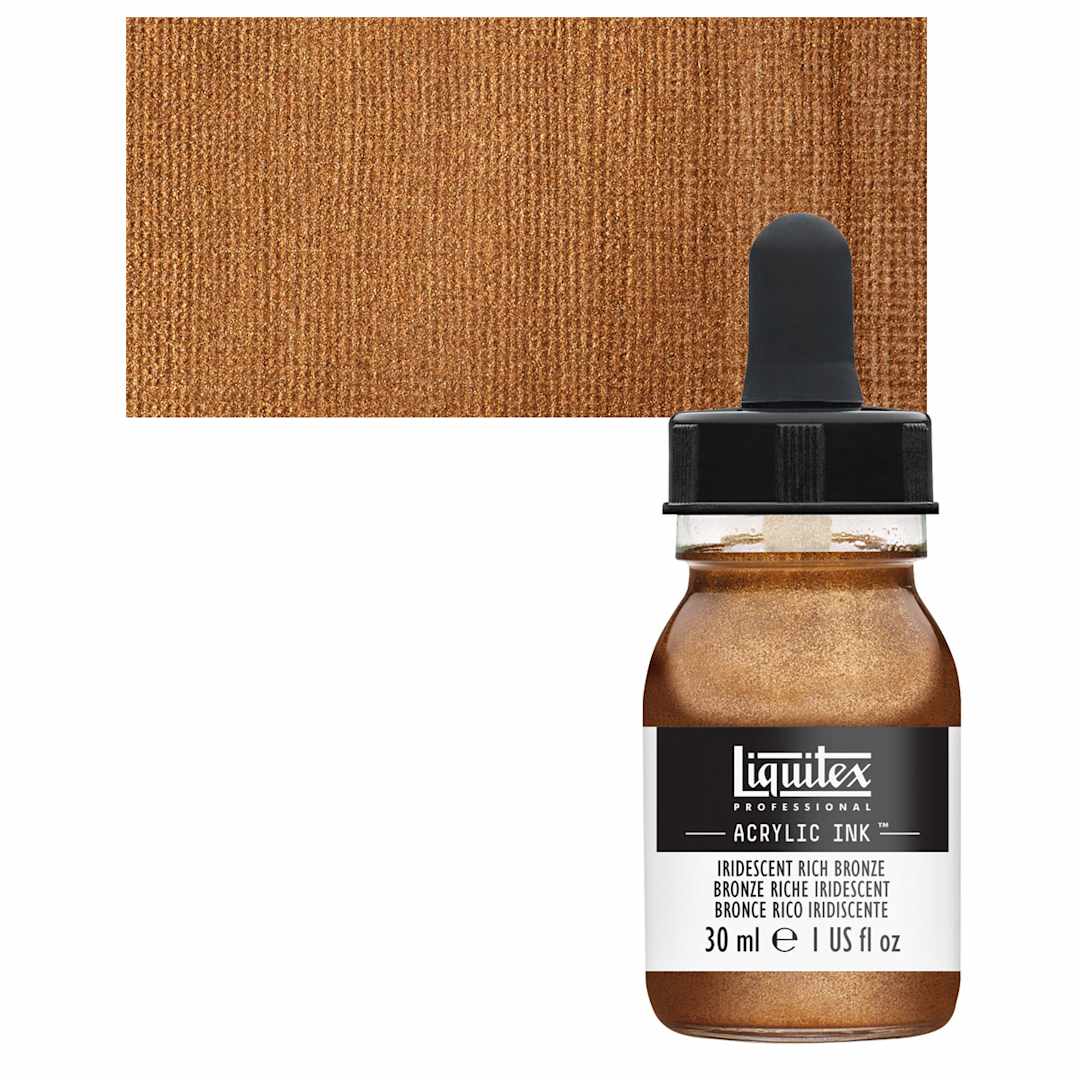Open in modal - Liquitex Professional Acrylic Ink - Iridescent Rich Bronze bottle and swatch