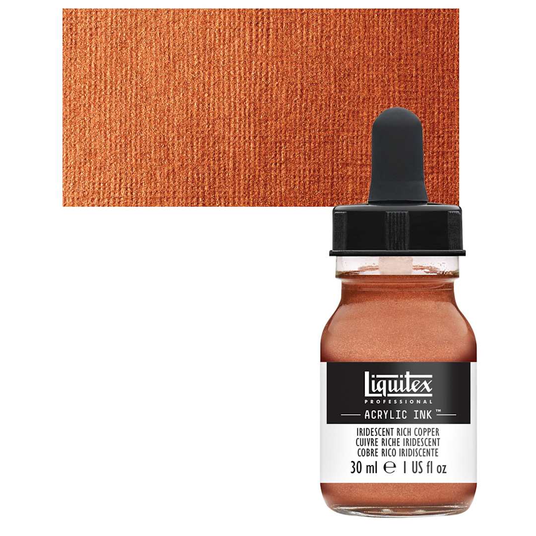 Open in modal - Liquitex Professional Acrylic Ink - Iridescent Rich Copper bottle and swatch
