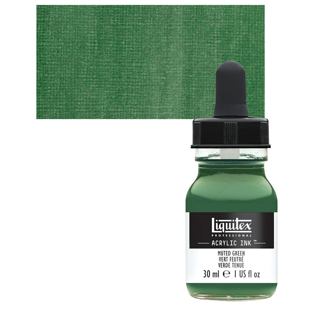 Open in modal - Liquitex Professional Acrylic Ink - Muted Green bottle and swatch